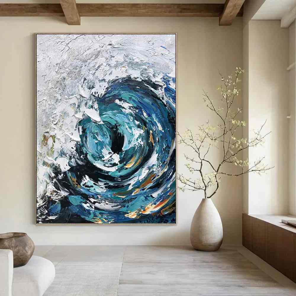Ocean_Blue_Gray_White_Textured_Artwork_4WQEB wall art